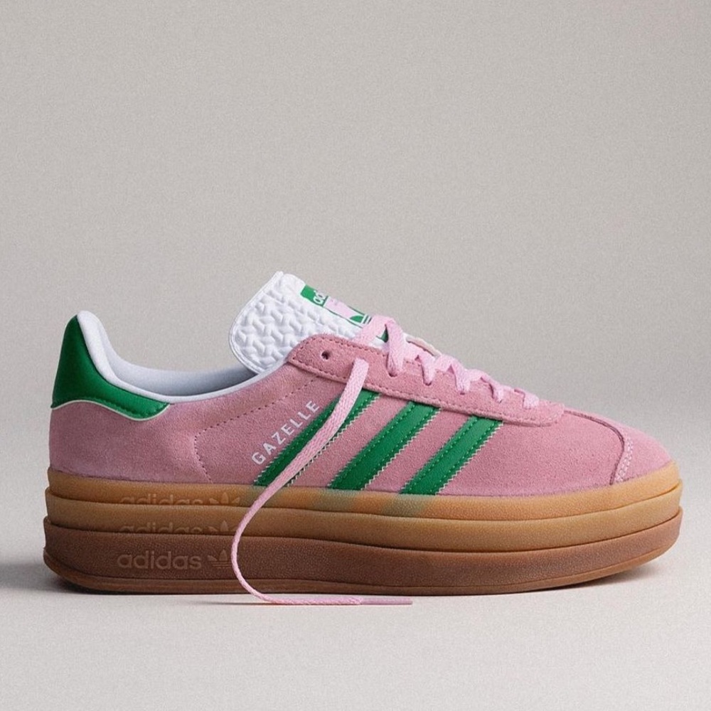 Adidas Gazelle Bold Platform Sneakers True Pink Green Women Size New - Picture 5 of 8